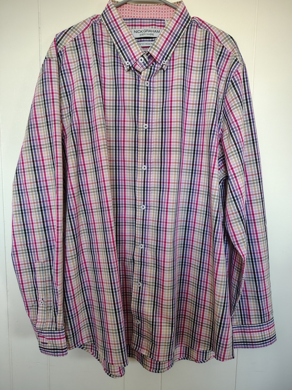Nick Graham Men's Pink Plaid Button-Down Shirt Size 2XL.